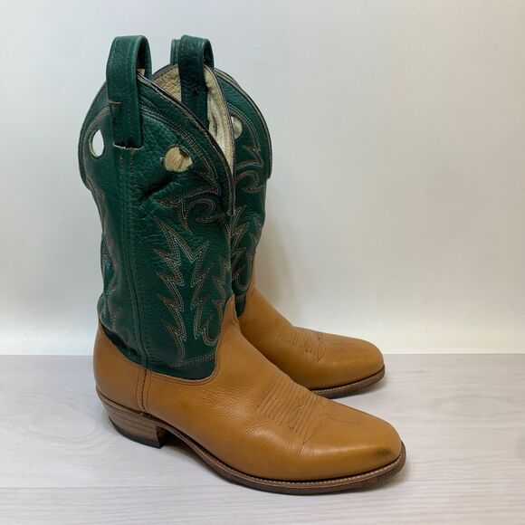 Double H Aero Glide 7 1100 Green/Tan Western Cowboy Leather Boots Mens Size  10B main image 5